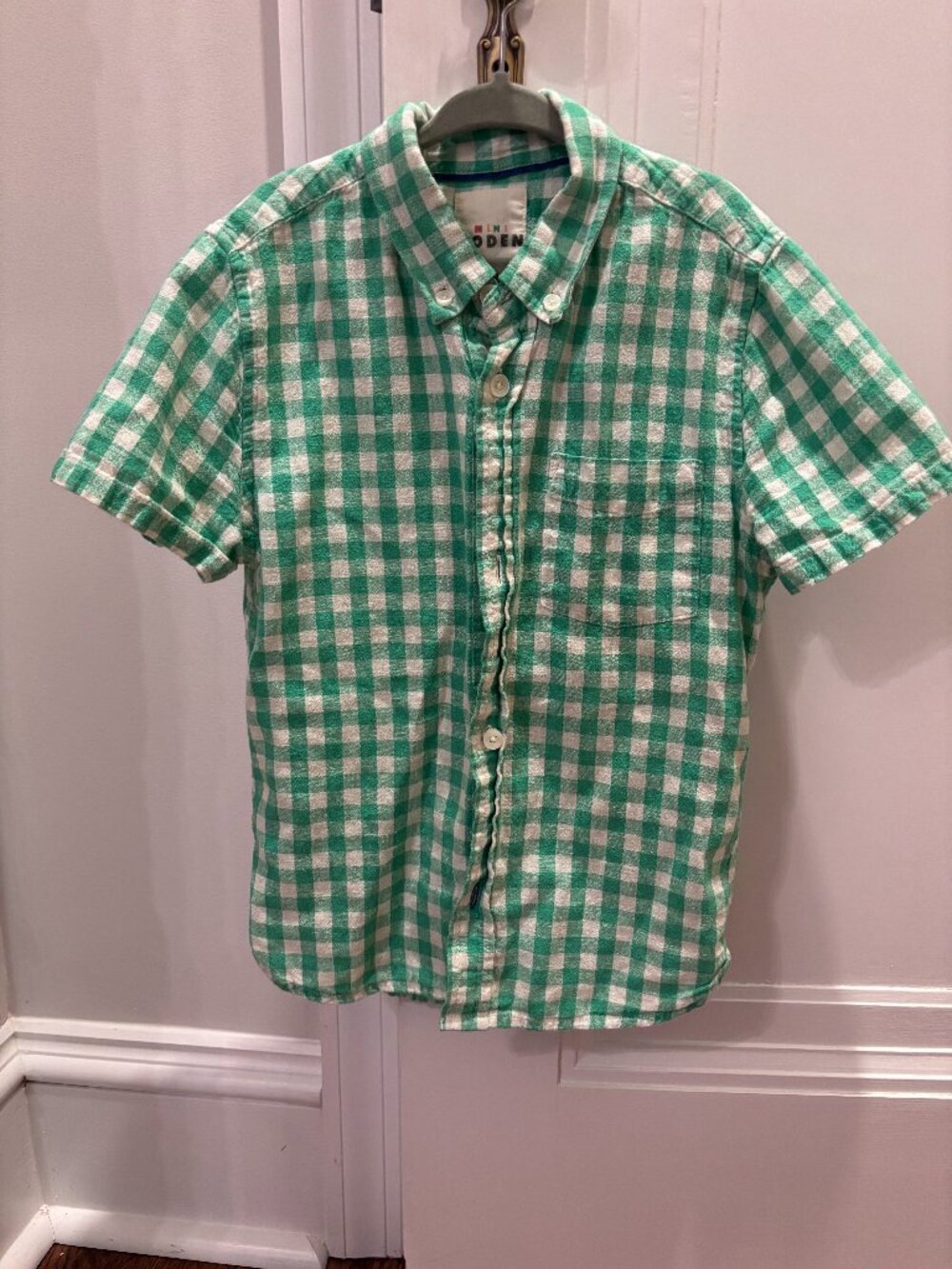 Boys' Mini Boden green gingham shirt